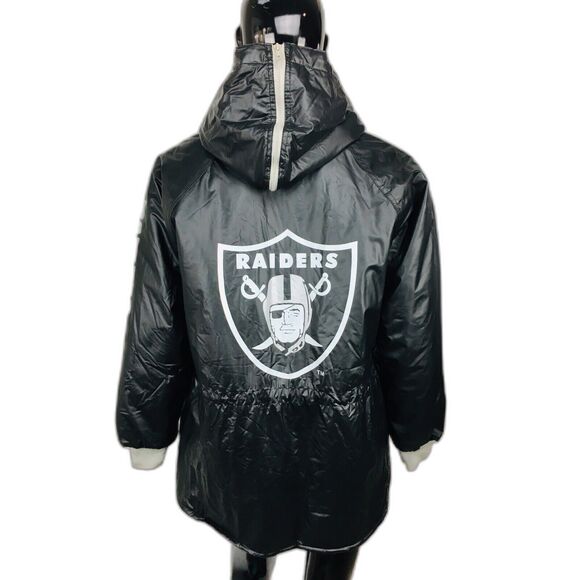 Vintage 90s RAIDERS NFL Black Silver Vinyl Game Day Jacket Size M/L/XL RARE - Picture 7 of 8